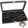 Black Glass Top Jewelry Display 72 Ring Case Box Bonus