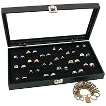 Black Glass Top Jewelry Display 72 Ring Case Box Bonus