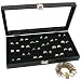 Black Glass Top Jewelry Display 72 Ring Case Box Bonus