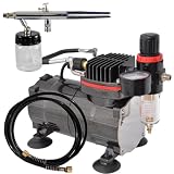 Pro Siphon Feed Airbrushing System High Performance Multi-Purpose Siphon Feed Dual-Action Airbrush with Hose and a Powerful 1/6hp Single Piston Quiet Air Compressor