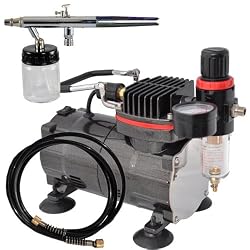 Pro Siphon Feed Airbrushing System High Performance Multi-Purpose Siphon Feed Dual-Action Airbrush with Hose and a Powerful 1/6hp Single Piston Quiet Air Compressor