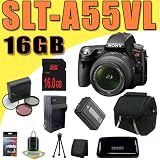 Sony Alpha SLTA55VL DSLR with Translucent Mirror Technology (Black) w/ Sony SAL 18-55mm f/3.5-5.6 DT AF Lens NPFW50 Filter Kit + 16GB DavisMAX Bundle