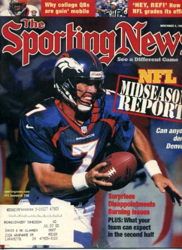 Sporting News November 9, 1998 John Elway/Denver Broncos Cover, Lamar Odom/Rhode Island
