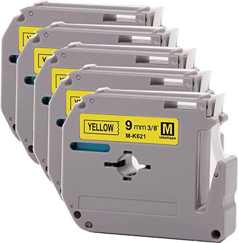 Wangsale Generic Replacemen Label Tape Compatible with Brother MK621 M-k621 P-Touch Tape 9mm x 8m (5 PK Black on Yellow)