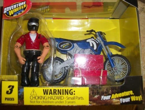 Adventure Wheels Blue Dirt bike With Male Rider and Red Toolbox