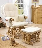 Deluxe Recliner Glider Nursing Nursery Feeding Chair & Stool - Cream
