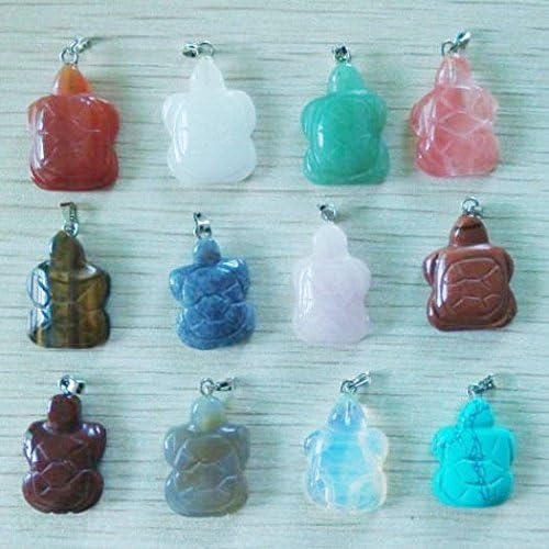 Beautiful Mixed Natural Stone Tortoise Charms Pendants Bead 12Pcs/Lot