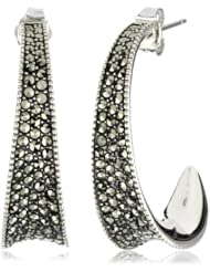 Judith Jack Sterling Sterling Silver and Marcasite Contour Hoop Earrings