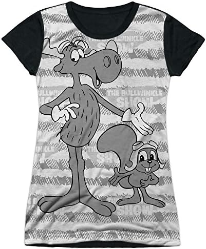 Rocky & Bullwinkle Main Characters Juniors Sublimation Shirt WHITE XL