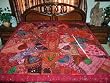 Pink Heavy Beaded Zardozi Embroidered Beads Sari Tapestry Bedspread Coverlet Throw Wall Hanging 80x80