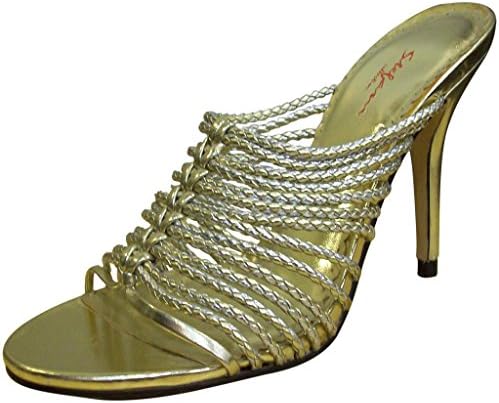 Stefani Collection Women's Nancy/06-C Gold/Silver Pu Open Toe Slip On Sandals-8