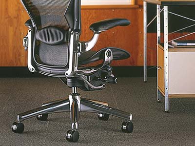 Executive Aeron Chair- Polished Aluminum Frame - Grey-Black Tuxedo Size C (Large) by Herman Miller