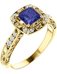 14K Yellow Gold 5.00x5.00mm Princess Cut Tanzanite and Diamond Ring -- LIFETIME WARRANTY