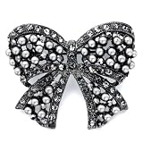Pugster Bowknot Black Gray Rhinestone Crystal Pearls Brooches Pins