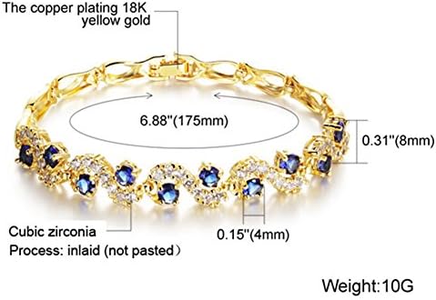 Ice-Beauty Blue Cubic Zirconia Copper Plating 18K Yellow Gold Anti Allergy Link Bracelet,6.88"