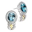 925 Silver, Blue Topaz & CZ Oval Drop Earrings with 14k Gold Accents