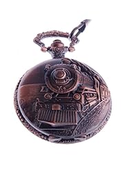 Pocket Watch Quartz Movement Railroad Engraved Case Arabic Numerals with Chain Full Hunter Vintage Design PW-31