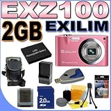 Casio Exilim EX-Z100 10.1MP 4x Optical Zoom (Pink) Digital Camera (EXZ100PK) PLUS 2GB SD Memory Card - Extra Lithium Ion Battery - Padded Carrying Case - EXZ100 BigVALUEInc Accessory Saver Bundle + MORE