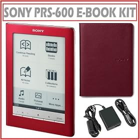 Sony PRS-600 Electronic Book Reader in Red With Premium Leather Cover and AC Charger Adapter