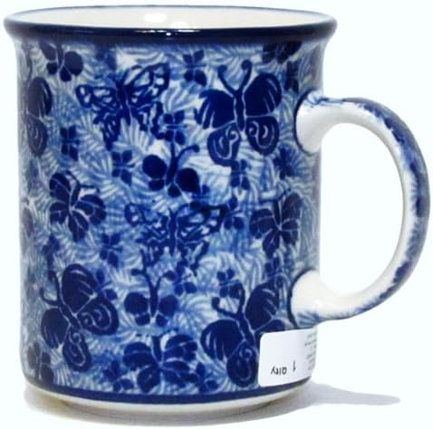 Polish Pottery 11 Ounce Casual Mug Handmade From Boleslawiec Poland Ceramika Artystyczna Traditional Series Butterfly Stoneware Pattern