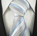 Sky Grey Blue & White Stripe 100% Silk Woven NeckTie