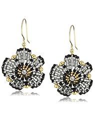 Miguel Ases Swarovski and Jet Beaded Flower Earrings
