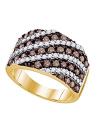 1.30 Carat (ctw) 10K Yellow Gold Round White & Cognac Diamond Ladies Right Hand Fashion Band