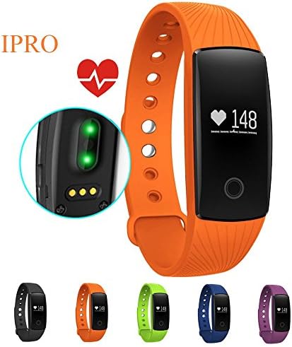 IPRO ID107 Orange Heart Rate Monitor,Bluetooth Smart Bracelet Band Sleep/Activity Tracker/Calorie Counter Running Timer Intelligent Wristband Health Fitness Tracker for Android Smartphone/ iOS iphone