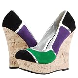 Caroline10 Colorblock Cork Wedge Heels BLACK MULTI