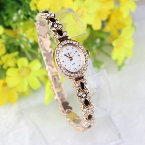 Women Luxury Dress Watch Black Oval Crystal Rose Gold Ceramic Fashion Bracelet Watches Analog Quartz