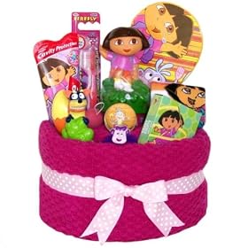 Dora the Explorer Pink Towel Cake for Kids - Dental Care, Bath Products & Toys - Valentines, Easter or Birthday Gift Idea for Girls