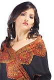 Antique Viscose Pashmina Embroidery Flower Border Shawl Stole Hand Work Stone Beads Sequins 28x78
