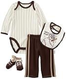 Vitamins Baby Baby-Boys Newborn 4 Piece Creeper Vintage Slugger Pant Set, Brown, 6 Months