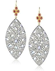 Fern Freeman Rhodium Silver Rainbow Moonstone Marquis with 22K Ruby Quad Earrings