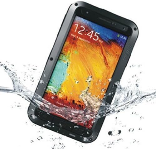 DAYJOY Aluminum Alloy Protective Metal Bumper Shell Case Cover Dirtproof Waterproof Shockproof with GORILLA GLASS for SAMSUNG Galaxy NOTE3 N9000 N9002 N9005 N9009 LOVEMEI BRAND (black color with red port covers)