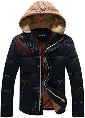 Izaac Men Luxury Thicken Down Winter Coats Trench Jacket Removable Hooded (US L/Tag XXL, blue black)