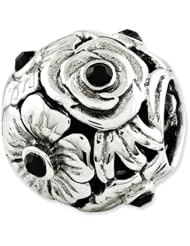 Sterling Silver Reflections Black Swarovski Elements Flower Bead