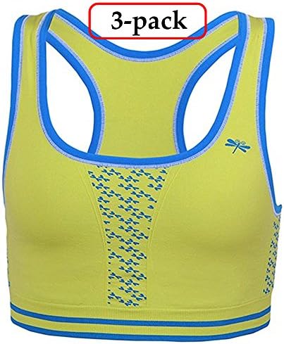 Dragonwing girlgear Racer Sports Bra, Chartreuse with Azure Blue Mesh, Medium (3-Pack)