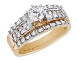 Diamond Engagement Ring & Wedding Band Set 1 Carat (ctw) in 14K Yellow Gold
