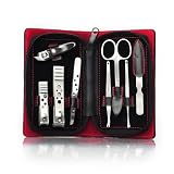 8pc Manicure Set Brief Case Clippers Tweezers Nail Care, Leather Travel & Grooming Kit