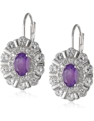 Sterling Silver Created White Sapphire Oval Lever Back Earrings