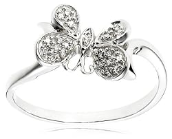 14k White Gold Diamond Butterfly Ring (.05 cttw, H-I Color, I2 Clarity), Size 8