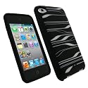 iGadgitz Black & White Striped Silicone Skin Case Cover for Apple iPod Touch 4th Generation 8gb, 32gb, 64gb + Screen Protector