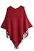 Novawo® Womens Elegant Tassel Poncho Cape Shawls Batwing Knit Sweater Cloak (Red)