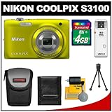 Nikon Coolpix S3100 14.0 MP Digital Camera (Yellow) with 4GB Card + Case +  ....