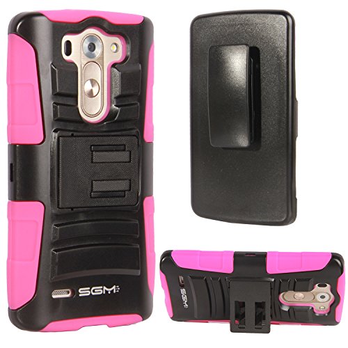 LG G3 Vigor Case, SGM (TM) Shell Holster Hybrid Defender Combo Case with Kickstand & Belt Clip For LG G3 Vigor (Hot Pink + Black)