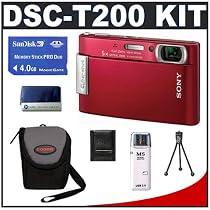 Sony CyberShot DSC-T200 (Red) 8.1 Megapixel Digital Camera with 5x Optical Zoom + SanDisk 4GB Memory Stick (MS) Pro Duo Card + High Speed USB 2.0 Memory Stick (MS) Card Reader + Digital Camera Case