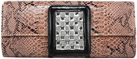 Colory Faux Leather Animal Print Embossed Party Prom Crytstal Clutch Wallet Coffee