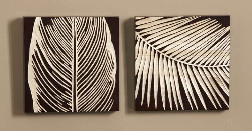 2pcs Tropical Leaf II Wood Art Wall Decor in Espresso Finish
