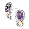 925 Silver, Amethyst & CZ Oval Drop Earrings with 14k Gold Accents